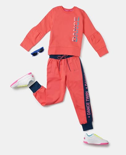 Image of Jockey Girls Mid Rise AG15 Super Combed Cotton French Terry Fabric Graphic Printed Relaxed Fit Joggers with Side Pockets