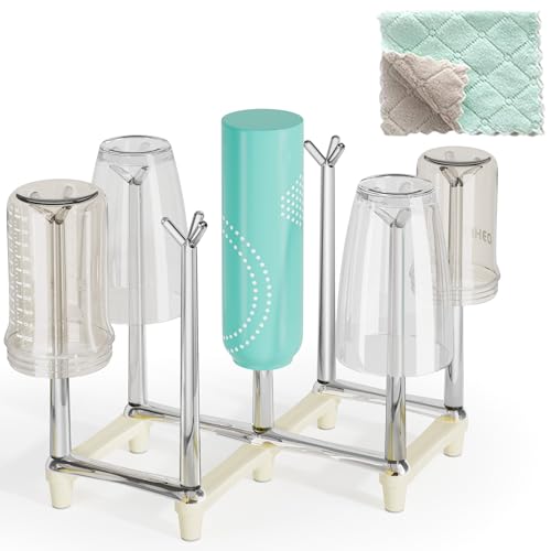 Marbrasse Retractable Cup Drying Rack Drinking Glass and Sports Bottle Drainer Stand Plastic Bag Dryer with Non-Slip Bottom for Kitchen Countertop - White
