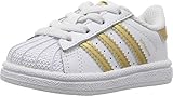 adidas Originals Kids Superstar Sneaker, White/Gold Metallic/Blue, 8 US Unisex Toddler