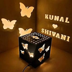 Pahla Tohfa Rectangular Customized Wooden Couple Name Shadow Box (Black 6*6 inch )