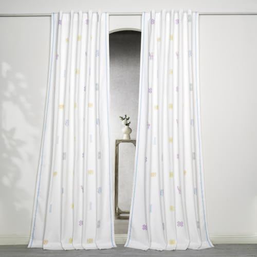 Image of Tranquebar Curtain Co. Window Curtains 5 Feet, 60-65% Room Darkening, Multicolor(White) Motif Print, Cotton Curtains for Window, BackTab Loops, Design Ozan (152 cm) - Set of 2