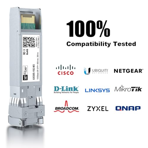 Image of H!Fiber 10G Multimode SFP+ LC Module, 10GBase-SR Fiber Transceiver for Cisco SFP-10G-SR, Meraki MA-SFP-10GB-SR, Ubiquiti UniFi UF-MM-10G, Mikrotik, Netgear and More (MMF,850nm,300m,DDM) 4 Pack