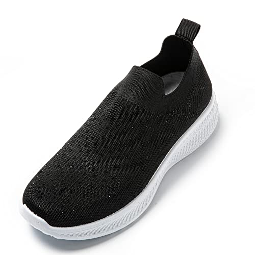 JOMIX Zapatillas Mujer Malla sin Cordones de Verano Zapatillas Depotivas Mujer Sneakers Ligeras Transpirables Brillantes Running Gimnasio Correr, Negro, 39 EU