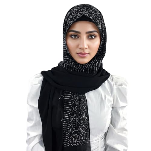 ZGMYC Women Chiffon Rhinestone Long Scarf Muslim Hijab Fashion Floral Shawl Head Wrap Turban Cap2