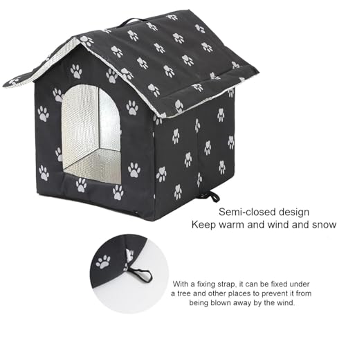 Katzenhaus Outdoor Winterfest, Katzenhöhle für Draußen, Katzenhaus Für Draußen Wasserdicht, Kombiniert isolierte Aluminiumfolie Mit abnehmbarem Transparentem Vorhang (L, Black)