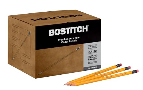 Bostitch Office Premium #2 Pencils, American Cedar Wood, Pre-Sharpened, HB Graphite, 500-Pack