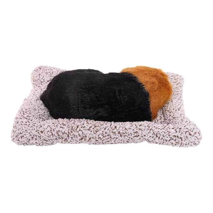 Image of MAHALRAJ Sleeping Dog Stuffed Toy - Sleeping Cute Dog for Car Auto Dashboard and Home Decor | Cute Car Interior Toy, Sleeping Puppy Black & White Stuffed Toy - Size - (26cm X 18cm)