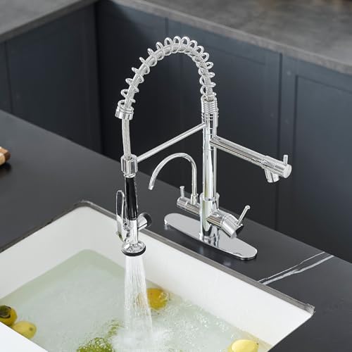 Image of Fapully 3 in 1 Kitchen Faucet with and Pull Down Sprayer, Chrome | Water Filler Faucet, Commercial Kitchen Sink Faucet with Drinking Water Faucet for 1 or 3 Holes Sink