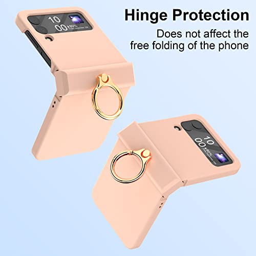 Compatible With Galaxy Z Flip 4 Case With Hinge Protection & Ring Kickstand,Slim And Thin Protective Case Cover For Samsung Z Flip 4 5G (Pink) #TOP3