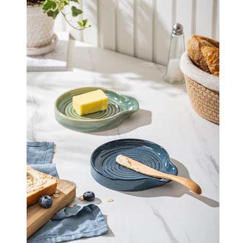 Image of Spoon Rest, 5.5 Inch Ceramic Spoon Holder for Kitchen Counter, Coffee Spoon Rest for Stove, Cooking Spoon Holder, Utensil Rest for Cooking, Forest Green