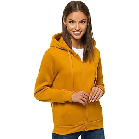 OZONEE Damen Kapuzenpullover Sweatjacke Sweatshirt Farbvarianten Kapuzenjacke Kapuzenpulli Langarm Kapuze Hoodie Sport Style Casual Fitness Basic Training 777/2106B Camel L Cover