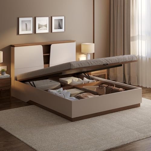 Image of Wakefit Bed | 3 Yr Warranty | Bed Queen Size, Comes with Hydraulic Storage, Noise-Free, Density: 680-750 kg /m, Termite & Borer Resistant, Fits Mattresses Up to 8 inches (Kora 78x60- Columbian Walnut)