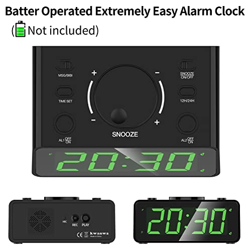 Kwanwa Digital Clock, Dual Alarm, Personalized 15S Recording, 12/24Hr, 3-Level Led Brightness, Battery Operated, Snooze, Alarm Clock For Heavy Sleepers Adults, Clock For Bedroom Kitchen Office #TOP6