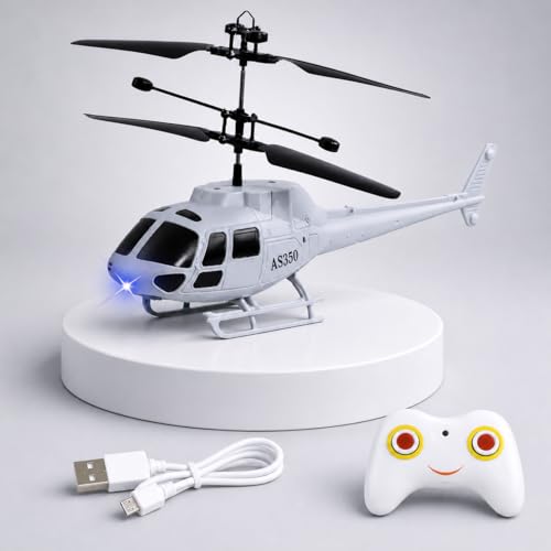 Image of Toy Helicopter Gravity Sensor for Boys /Kids Age 5 + Years, Indoor Palm Sensing Helicopter, 750 RPM, Rechargeable Helicopter with LED Lights (Millitary Gray)