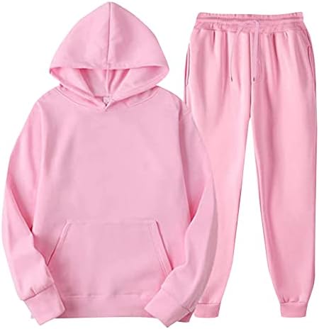 Men's Women's Tracksuit 2 Piece Autumn Winter Casual Solid Jogger Sport Gym Pockets Sweatsuit Long Sleeve Hoodies and Sweatpant Set(B#Pink,XX-Large)