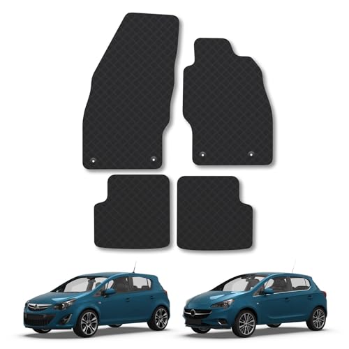 Vauxhall Corsa D/E (2006-2019) Heavy Duty Thick Rubber Car Mats Accessories Tailored Fit Front Rear Set Compatible Accessory Waterproof Durable Non-Slip 5mm Full Coverage Protection with Clips