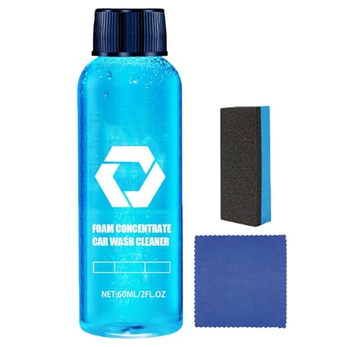 Jabón de lavado de coche 2 en 1 resistente al agua – 60 ml de espuma fuerte líquido de lavado de coches | para coche, camión, caravana, camioneta, salpicadero, ventana, parabrisas, llantas