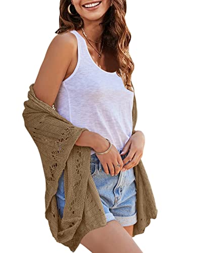 Image of Ermonn Crochet Cardigan Sweaters for Women Open Front Kimono Batwing Sleeve Plain Casual Lightweight Outerwear