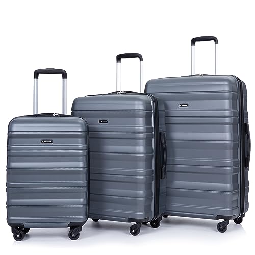 Spandex Expandable 3 Piece Luggage Sets PC Lightweight with Spinner Wheels & TSA Lock, (20/24/28) Gray2