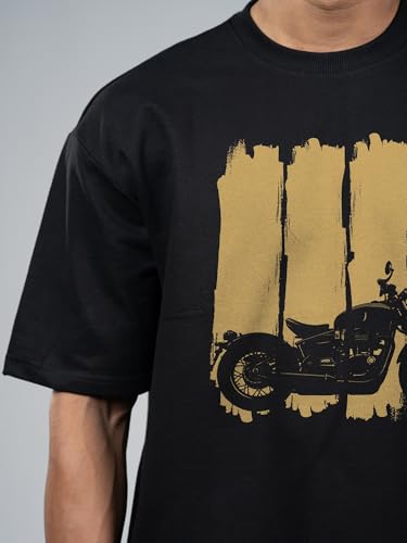 Image of T-Shirt for Men - 100% Cotton Ladakh Motorcycle Rider Half Sleeve Round Neck Graphic Print | Regular & Oversized Fit | 180 /220 GSM | S-5XL | Black, Navy Blue, Olive, Red, White