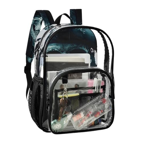 Clear Backpack Skull Gothic Retro, PVC Transparent Bag with Large Capacity for Boys, Girls, Men, Women, See Through Bookbag for School Work College Travel2