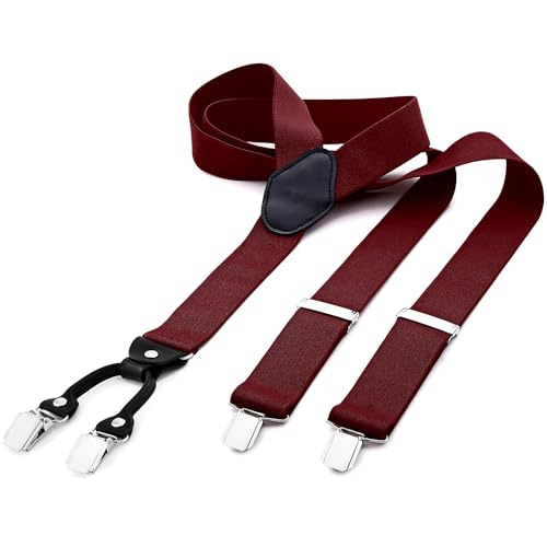 DonDon Hosenträger Herren extra stark bordeaux dunkelrot 3 5 cm Hosenträger Herren breit in Y-Form lang - Starke Clips passend für Anzug Jeans Chinos Vintage Rockabilly Suspenders