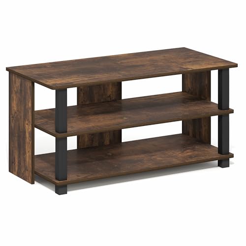 Image of Furinno Sully TV Stand, 3-Tier Rectangular Entertainment Center with Shelf, TV Console for TV up to 40 Inch, Open Frame for Cable Management, for Living Room, Bedroom, Amber Pine
