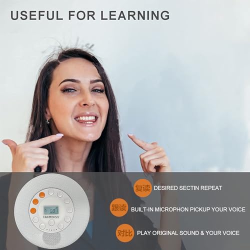 Lecteur CD Bluetooth portable blanc rechargeable avec haut-parleur stéréo LCD - 6