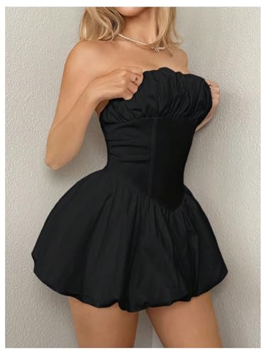 Image of SHENHE Women's Bubble Tube Top Dress Off Shoulder Puffy A Line Y2K Corset Dress Black Large