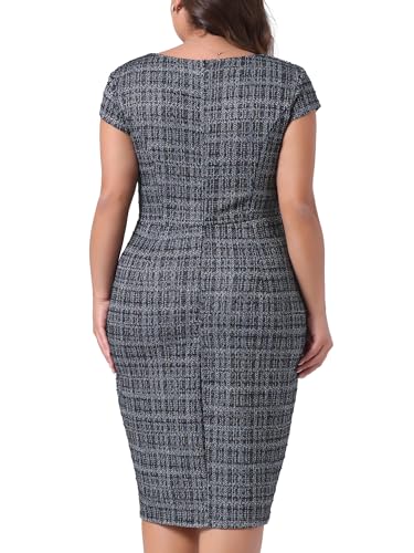 Agnes Orinda Women's Plus Size Vintage Midi Pencil Dress Tweed Cap Sleeve Sheath Dress Square Neck Work Dresses4