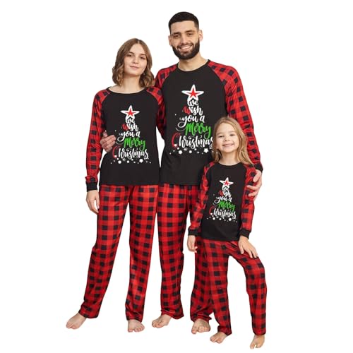 Feionusin Family Christmas Pajamas Matching Sets, Xmas Pjs Sets Holiday Sleepwear Matching Pajamas Long Sleeve Nightwear Set 23-Red | Christmas Tree