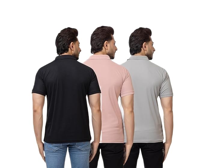 Image of Regular Fit Half Sleeve Soft and Comfortable Solid Polo T-Shirt for Mens (Pack of 3)
