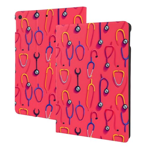 Support folio iPad 10.2 à motif stéthoscope coloré et coque de protection à réveil automatique