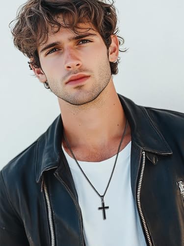 Image of U7 Cross Necklace for Men, Stainless Steel Silver Black Gold Mens Cross Necklace, 22-24 Inches