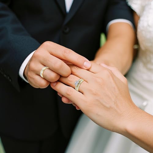 Couple Rings Sets for Him and Her Sterling Silver 10K 14K 18K Gold Personalized 3Pcs Moissanite Wedding Engagement Ring Wedding Band for Men Women Matching Promise Rings for Couples2