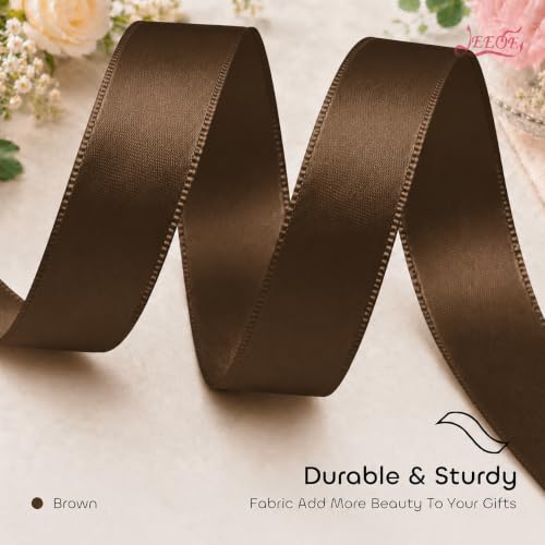 Image of Double Face Brown Satin Ribbon 1-1 /2 inch X 25 Yards Polyester Brown Ribbon for Gift Wrapping Very Suitable for Weddings Party Hair Bow Invitation Decorations and More