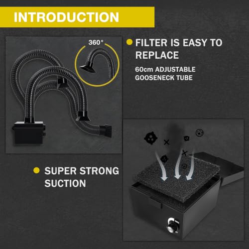 Image of KOTTO Strong Suction Smoke Absorber for Soldering,Welding,3D Printing | Extractor with Carbon or HEPA Filter [Updated,Hose Pre-Attached]-Black