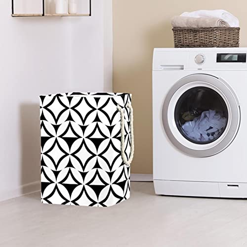 Panier à linge imperméable géométrique noir et blanc en tissu durable avec poignée - 3