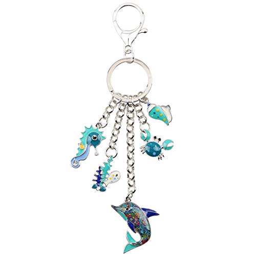WEVENI Alloy Dolphin Keychain Hippocampus Seahorse Key Chain Crab Charms Shell Jewelry For Women Girls4