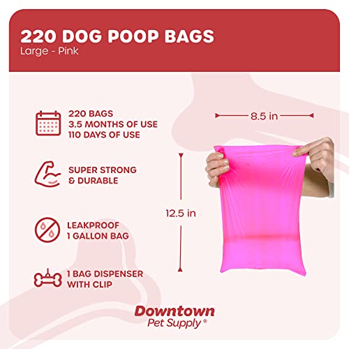 220 Pet Waste Bags, Dog Waste Bags, Bulk Poop Bags With Leash Clip And Bone Bag Dispenser - (220 Bags, Pink) #TOP1