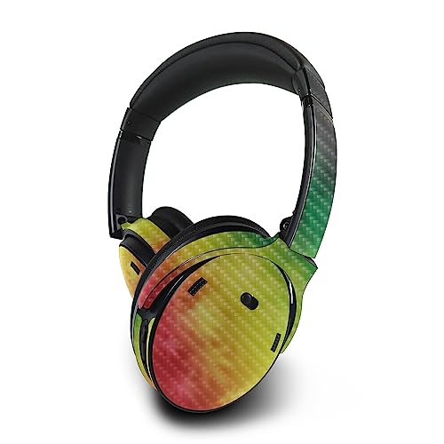 Image of MightySkins Carbon Fiber Skin Compatible with Bose QuietComfort 45 Headphones Rasta Rainbow | Protective, Durable Textured Carbon Fiber Finish | Easy to Apply | Made in The USA