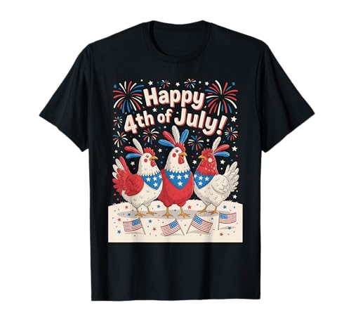Pollo 4 de julio Día de la Independencia de la Granja Fuegos artificiales de Camiseta