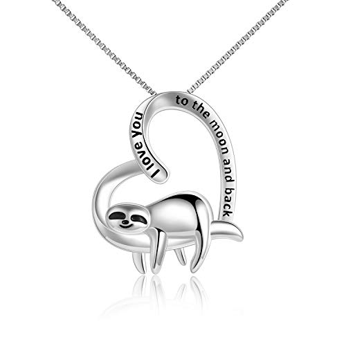 YFN Faultier Halskette Geschenke für Frauen Mama Sterling Silber I Love You To The Moon And Back Herz Halsketten Schmuck für Tochter Freundin