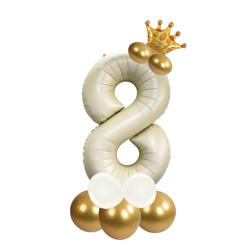 Image of Cream Color 32 Inch Number Helium Foil Balloon For Birthday Decoration Items | Number foil Balloon 8 | Anniversary Decoration Items | Pack of 14