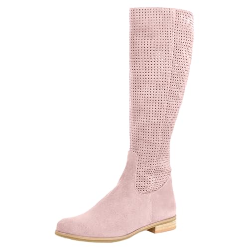 Generisch Botas de montar Botas cómodas de gamuza perforada con punta redonda para mujer, Rosa., 37 EU