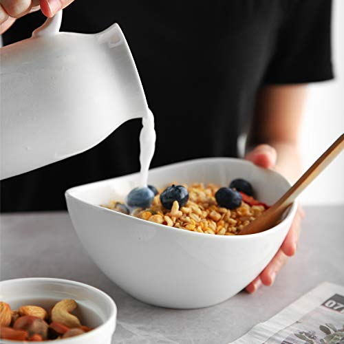 Samsle 19 Ounces Ceramic Serving Bowls, Sturdy Porcelain White Oval Salad Bowls thumb #5