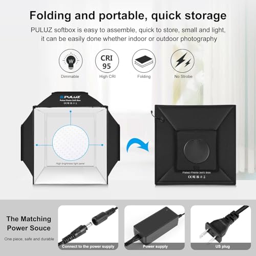 Light Box, PULUZ 16"x16" Studio Light Box with 480pcs LEDs Lights 4 Color PVC Photography backdrops Shooting Tent for Jewelry and Product Portable Lightbox Picture Box for Photography (Upgrade)