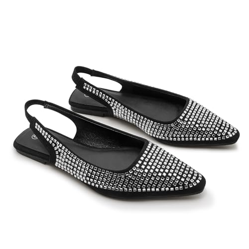 ADAMUMU Rhinestone Flats for Women Sparkly Crystals Ballerina Shoes Crystals Sparkly Mary Jane Flats Round Toe Buckle Strap Design Comfortable and Non Slip Sole Flat for Daily Wear and Work3