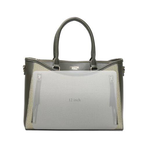 Image of EXOTIC Alvara Tote Bag for Women | Multi-Compartment Handbag with Laptop Space, Front Zip Pockets & Luggage Sleeve | Premium PU Leatherette Work & Travel Tote