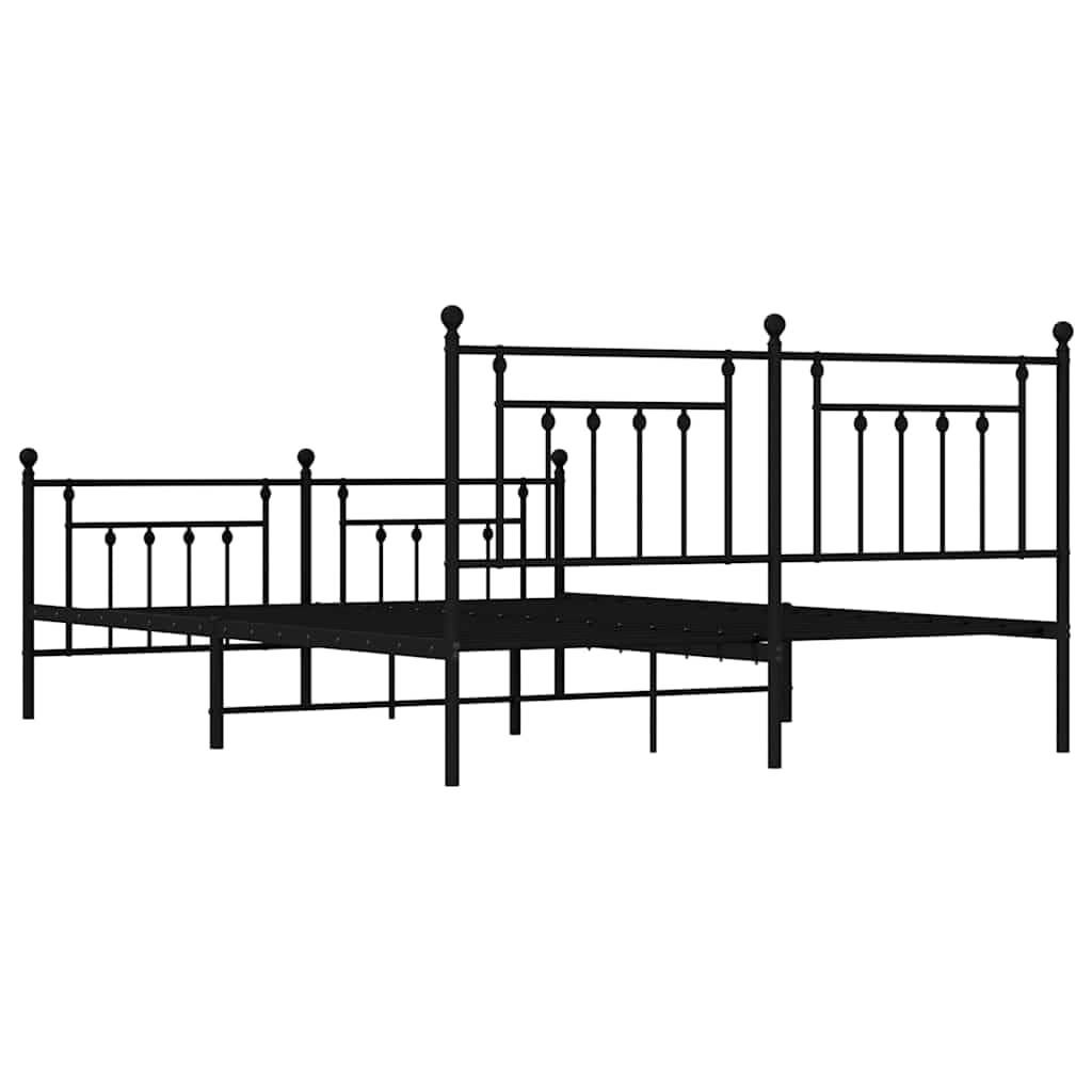 Malowana proszkowo stal rame łóżka z miejscem do przechowywania klasyczna | Metalowa rama łóżka z wezgłowiem i zanóżkiem, czarna, 183x213cm, stabilna konstrukcja stalowa, miejsce do przechowywania,